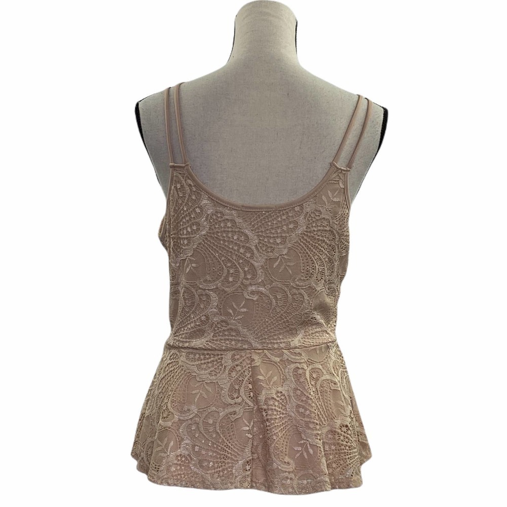 CHARLOTTE Russe Beige Nude Lace Sleeveless Strappy Peplum Tank Top Blouse - Picture 3 of 12